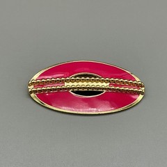 Brooch Womens Pink Vintage Gold Tone Enamel Oval Beaded Accent Pin 2.5 Inches