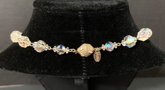 Vintage Vendome Gold Tone Filigree AB Bead Necklace Push Pin Closure 20”