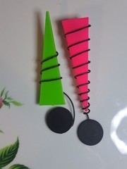 Vintage Retro 80s Geometric Cone Earrings Neon Green Pink Black Wire 3.5 Inches