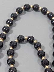 Vintage Monet Classic Black Beaded Necklace Elegant Gold Tone 30 in