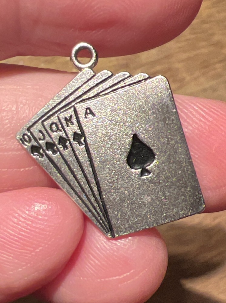 Vintage Sterling Silver 925 Wells Charm Royal Flush Playing Cards Spades Charm