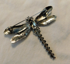 Dragonfly Black Crystal Rhinestone Brooch Vintage Pin Signed JHS