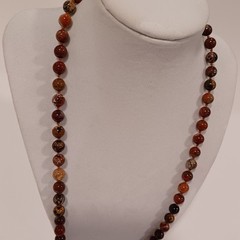 Vtg Long Carnelian Jasper Agate Stone Beaded Necklace 30″ Individually Knotted