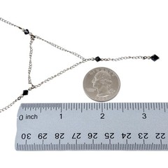 Black Crystal Y Drop Necklace | Vintage Sterling Silver 925 | 14.5″