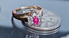 14k yellow gold ring 0.41ct natural diamond & treated ruby size 7 vintage 2.2gr