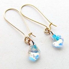 Iridescent Fire Aurora Borealis Crystal Teardrop Gold Tone Threader Earrings