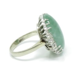 NYJEWEL Italy 18k White Gold Jade & Diamond Ring