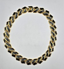Vintage Gold Tone and Black Enamel Chevron Link Collar Necklace 17″ Long