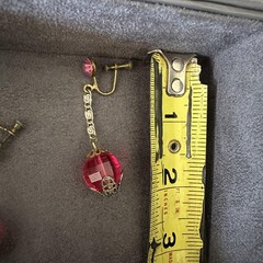 Vintage Ruby Red Pink Crystal Dangle Earrings AB Rhinestone Screw Back Gold Tone
