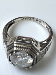 Vintage AVENA S925 Sterling Silver Art Deco Style Moissanite Ring Size 5.5
