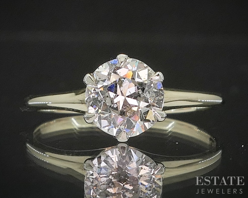 Antique 14k Yellow Gold European Natural 1.00ct Diamond Solitaire Ring p15389