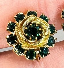 Vintage Judy Lee Jewels Green Gold Earrings & Matching Brooch On Original Tag