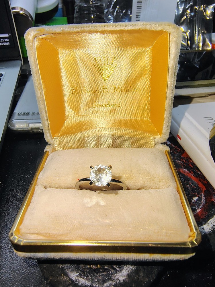 Antique Uncas Mfg. Co. 2Ct. Cubic Zirconia Solitaire Silver Band Ring Size 6.5
