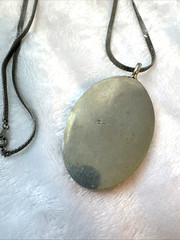 VTG Onyx glass black & silver herringbone chain 90s witchy goth amulet pendant