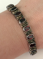 Vintage 925 Sterling Silver Genuine Garnet Tennis Bracelet Adjustable