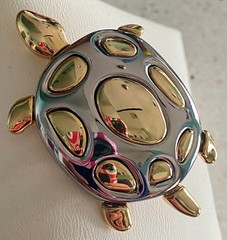 Vintage Turtle Brooch Two Tone Silver & Gold Modern Design 2″