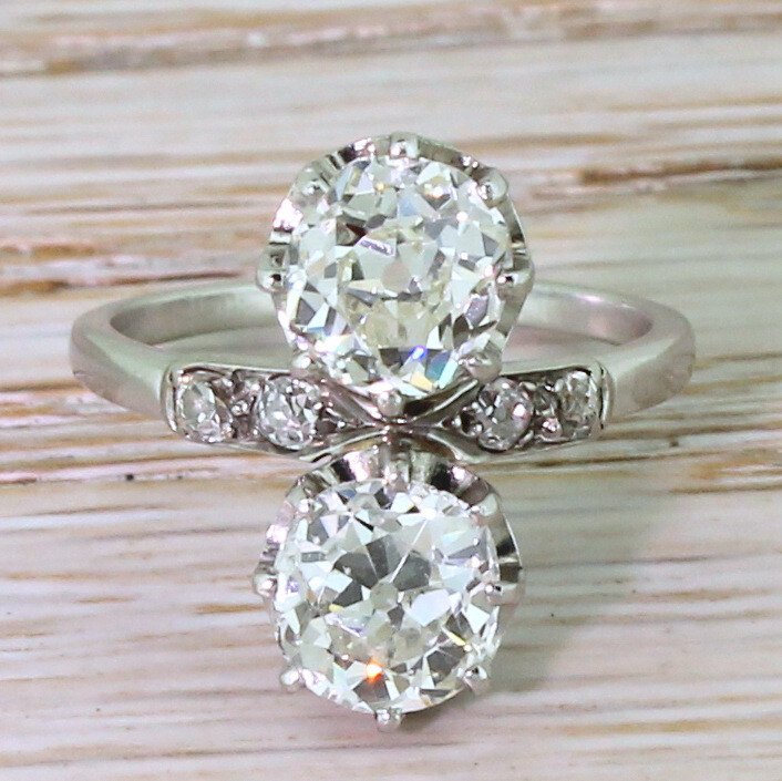 Two Stone 2.50Ctw White Round Simulated Diamond Art Deco Wedding 925 Silver Ring