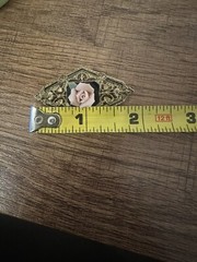 Vintage Bar Pin with Hand Made Genuine Porcelain Rose-no Brand