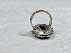 Woman’s Vintage Art Glass Cameo Ring Whiting & Davis Blue Iridescent Size 8.5