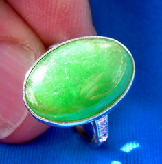 Original EARTH MINED Imperial Jadeite JADE Deco Engagement Ring PLATINUM DIAMOND