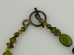 Handcrafted Beaded Bracelet Toggle Clasp Green Brown Yellow Glass Stone