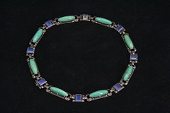 art nouveau, art deco Theodor Fahrner silver & gems necklace, 37cm/14.6 inch