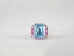 Vintage Sterling Silver 925 Large Natural Heated Blue Pink Topaz Ring Size 6