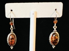 Lot of 6 Pairs Sterling Silver Baltic & Green AMBER Pierced Earrings Stud & Drop