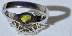 Yellow Green Center Stone White Side Cocktail Ring Silver Toned Stamped China