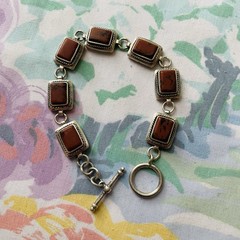 Vintage 925 Silver And Red Jasper Chain Link Bracelet 7.5 Inches Thai Sterling