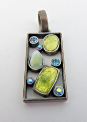 Vintage Artisan Mosaic Colorful Mixed-Stone Boho Eclectic Jewelry Pendant