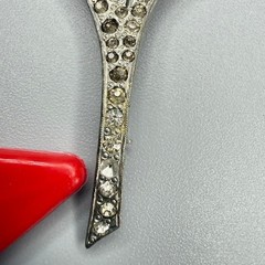 VTG Art Deco Pot Metal Floral Brooch c. 1930s Large Silver Tone Rhinestones