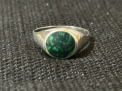 Vintage 925 Sterling Silver Signet Style Ring With Malachite Size 8.5