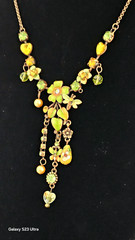 Beautiful copper chain metal necklace green, yellow enamel 18” NWOT