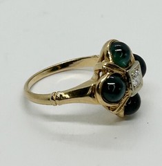 Antique Ring Blue-Green Tourmaline & Diamond 14k Yellow Gold Size 4.5