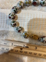 Vintage Cloisonné Enamel Beaded Necklace White Floral Hand Knotted