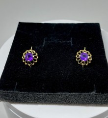 Vintage 14K Yellow Gold 1.00ct Amethyst Halo Jacket Women’s Earring