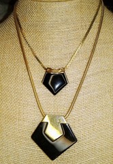 Vintage Crown Trifari Modernist Lucite Necklace Lot Black Gold Plated Geometric