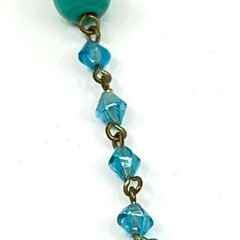 Vintage Y2K Blue & Green Beaded Tassel Necklace Boho Chic Long Lariat Style