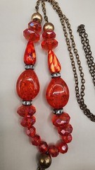 VTG 70s 80s Red Orange Acrylic Bead Statement Necklace Long Claspless 30″ Tassel