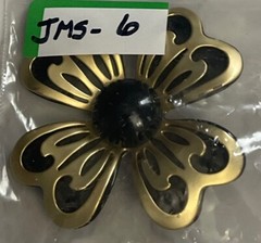 Vintage Black & Gold Tone Flower Brooch Pin Jewelry JMS-6
