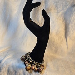 VTG Autumn/Fall Leaves Nuts Gold Tone Chunky Charm Bracelet MCM 7.5″ Long