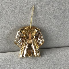Vintage Elephant Brooch Mid Century Modern Gold Tone Rhinestone Red Eyes Mod Pin