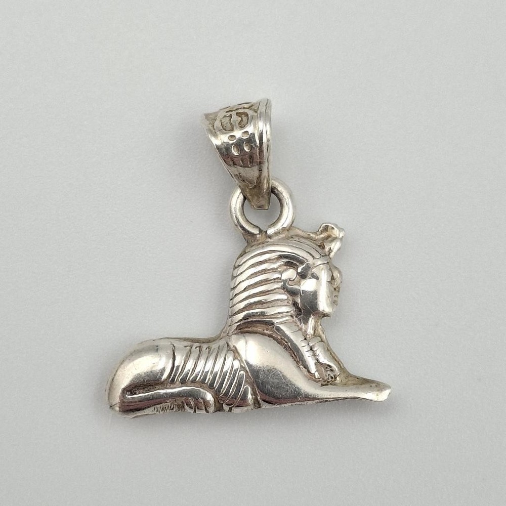 Vintage 925 Sterling Silver Double Sided Egyptian Great Sphinx of Giza Pendant