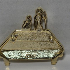 Vtg 80’s AJC Billiards Pool Table Brooch Gold Tone Novelty Pin Sexy Lady Player