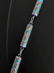 VINTAGE CHINESE EXPORT SILVER & CLOISONNÉ ENAMEL BARREL TUBE LINK NECKLACE 77CM