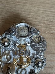 Vintage US Navy USN Anchor Brooch Rhinestone Bulova Watch Assemblage Pin 3”