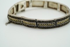 Vintage FAS Sterling Silver Marcasite Bracelet 7.5″ x 9mm 22.95g JB43