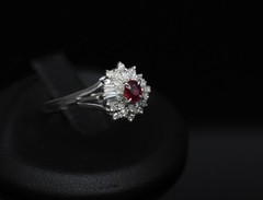 Vintage 0.30ct Intense Red Ruby & 0.24ct Diamond Platinum Ring Size 8, 3.71g