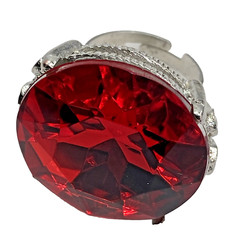 Lab Created 27mm plastic ruby adjust TOY ring 7.5 size 9 Silver plated Metal VTG